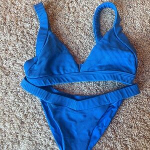 Frankie’s Bikinis Blue Ribbed Bikini Set